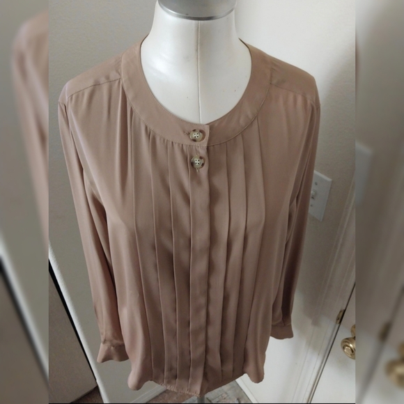 JENNIFER MOORE PLEATED LONG SLEEVE BLOUSE SZ 10 - Picture 5 of 9
